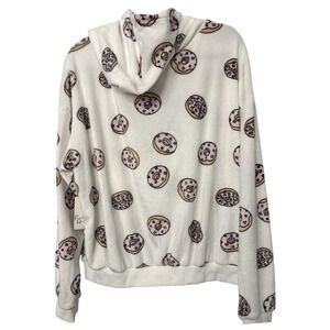 Faded Rose Donut Fleece Hoodie Women Large White Soft Plush Loungewear Cozy